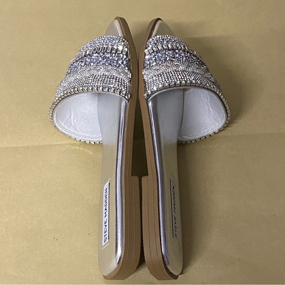 NEW Steve Madden McGrady Sandals Rhinestone Embellished Slide Metallic Silver - Picture 5 of 8